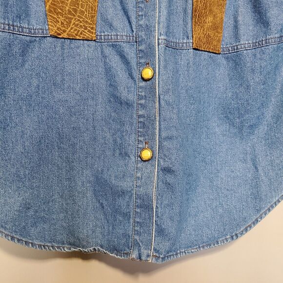 Vintage 1990's Womens Rodeo Western Button Up Shirt Size 16 Suede Denim Studded - Picture 5 of 11